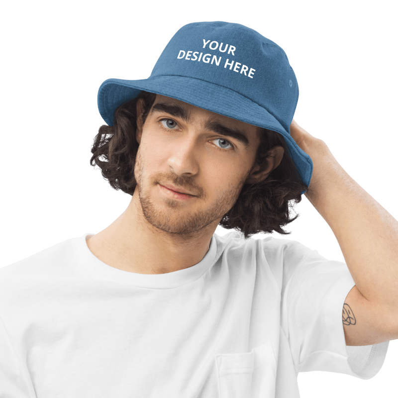 Denim Bucket Hat - Unisex Classic Urban Wear - Personalized Name Logo Floppy Hat