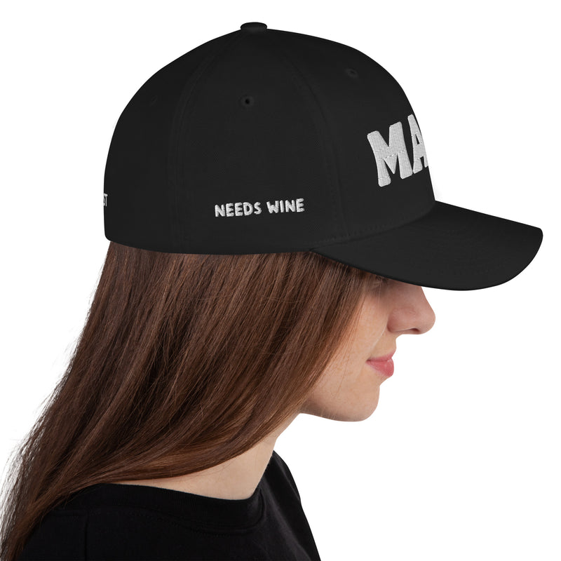 Structured Closed Back Cap - Mama Needs Wine Design - Fashionable Urban Street Wear - Unisex Athletic Wear