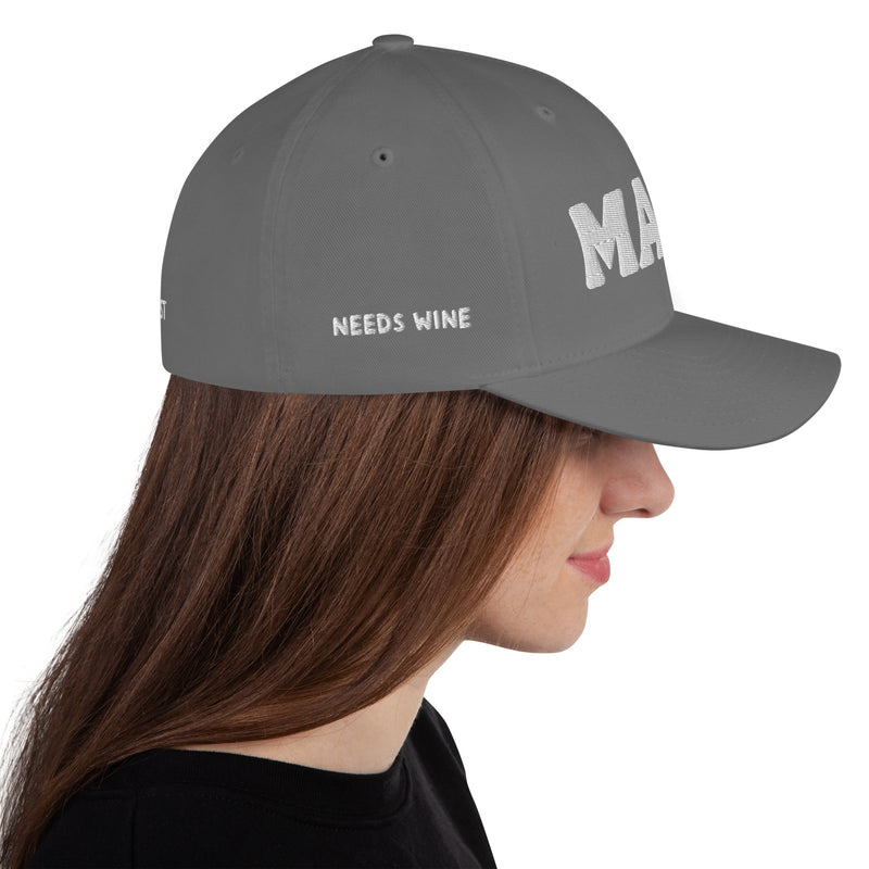 Structured Closed Back Cap - Mama Needs Wine Design - Fashionable Urban Street Wear - Unisex Athletic Wear