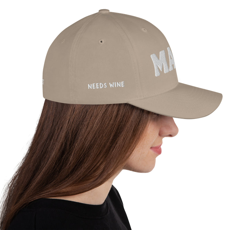 Structured Closed Back Cap - Mama Needs Wine Design - Fashionable Urban Street Wear - Unisex Athletic Wear