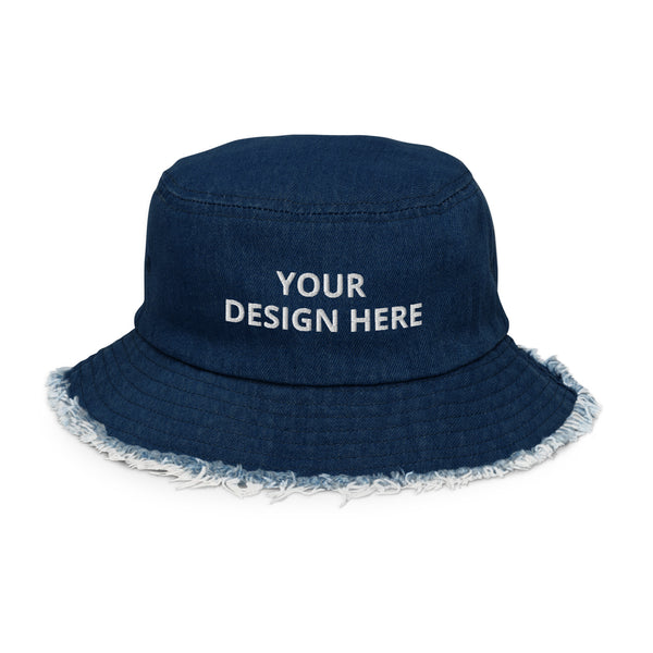 Customized Distressed Denim Bucket Hat - Unisex Urban Wear - Personalized Name Logo Floppy Hat