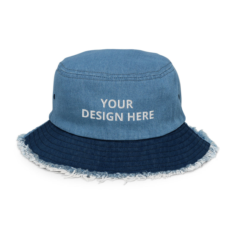 Customized Distressed Denim Bucket Hat - Unisex Urban Wear - Personalized Name Logo Floppy Hat