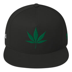 SnapBack Flat Bill Cap - Weed Leaf Design - Fashionable Urban Street Wear - Unisex Athletic Wear