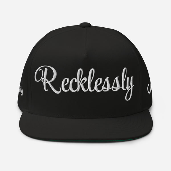 SnapBack Flat Bill Cap - Recklessly Thinking Cap Design - Fashionable Urban Street Wear - Unisex Athletic Wear