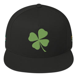 SnapBack Flat Bill Cap - Four Leaf Clover Leprechaun Design - Fashionable Urban Street Wear - Unisex Athletic Wear