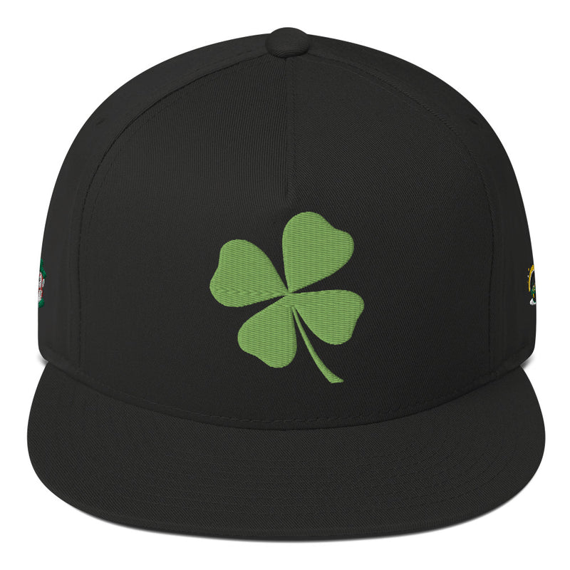 SnapBack Flat Bill Cap - Four Leaf Clover Leprechaun Design - Fashionable Urban Street Wear - Unisex Athletic Wear