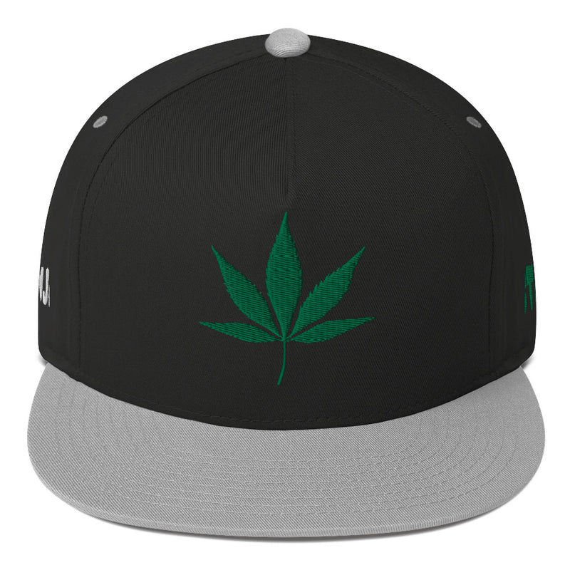 SnapBack Flat Bill Cap - Weed Leaf Design - Fashionable Urban Street Wear - Unisex Athletic Wear