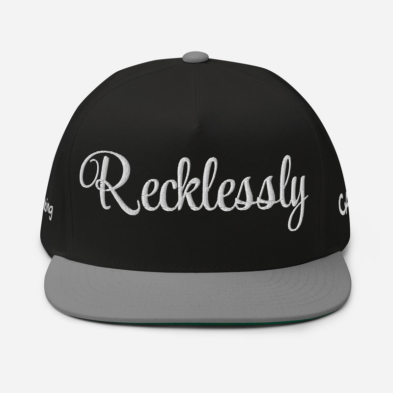 SnapBack Flat Bill Cap - Recklessly Thinking Cap Design - Fashionable Urban Street Wear - Unisex Athletic Wear