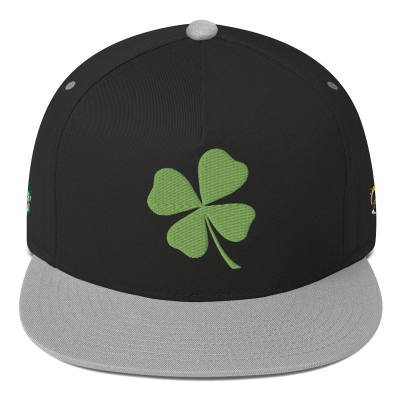 SnapBack Flat Bill Cap - Four Leaf Clover Leprechaun Design - Fashionable Urban Street Wear - Unisex Athletic Wear