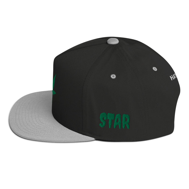 SnapBack Flat Bill Cap - Weed Leaf Design - Fashionable Urban Street Wear - Unisex Athletic Wear