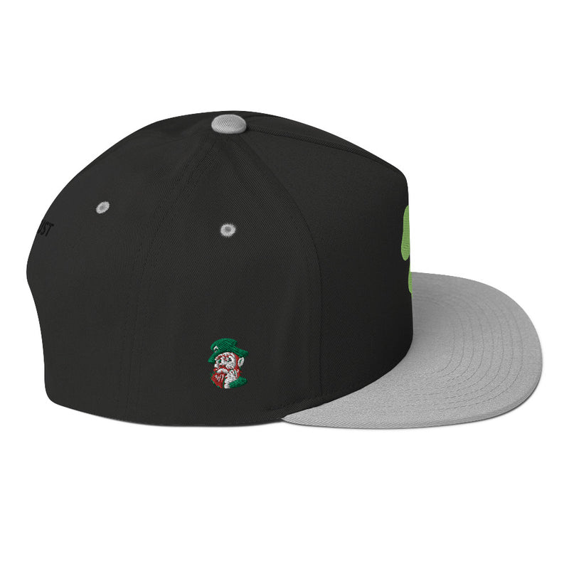 SnapBack Flat Bill Cap - Four Leaf Clover Leprechaun Design - Fashionable Urban Street Wear - Unisex Athletic Wear