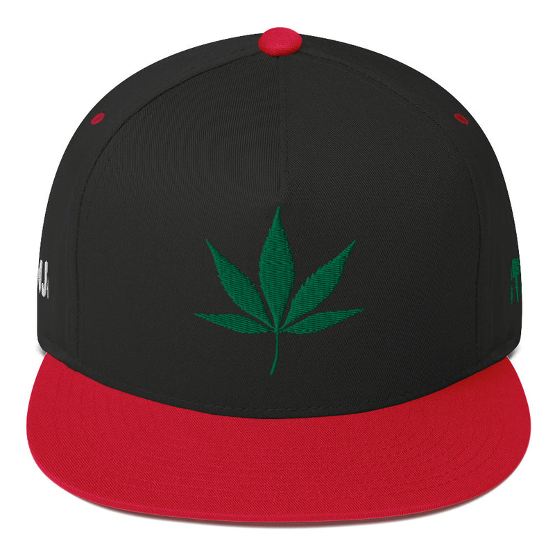 SnapBack Flat Bill Cap - Weed Leaf Design - Fashionable Urban Street Wear - Unisex Athletic Wear