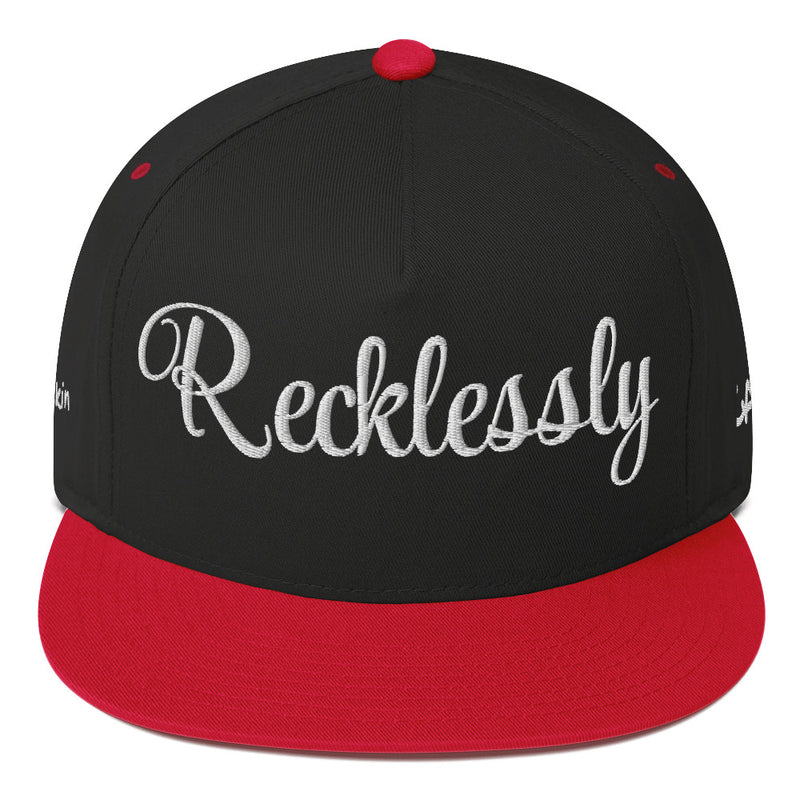 SnapBack Flat Bill Cap - Recklessly Thinking Cap Design - Fashionable Urban Street Wear - Unisex Athletic Wear