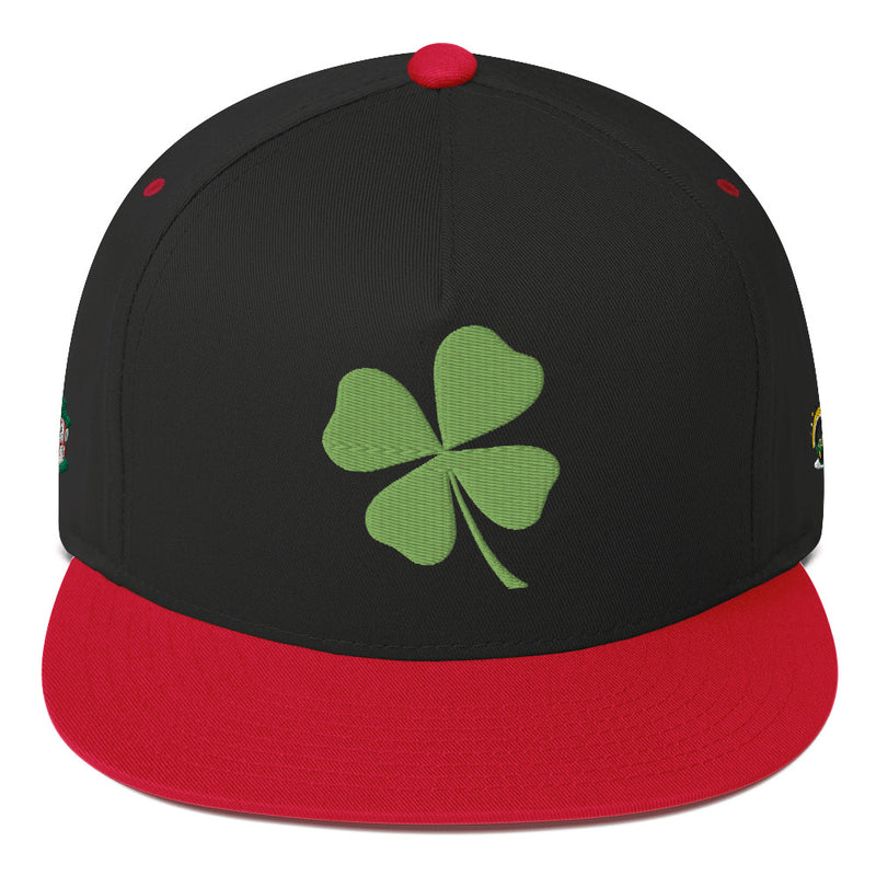 SnapBack Flat Bill Cap - Four Leaf Clover Leprechaun Design - Fashionable Urban Street Wear - Unisex Athletic Wear