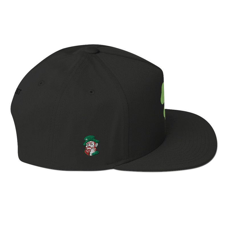 SnapBack Flat Bill Cap - Four Leaf Clover Leprechaun Design - Fashionable Urban Street Wear - Unisex Athletic Wear