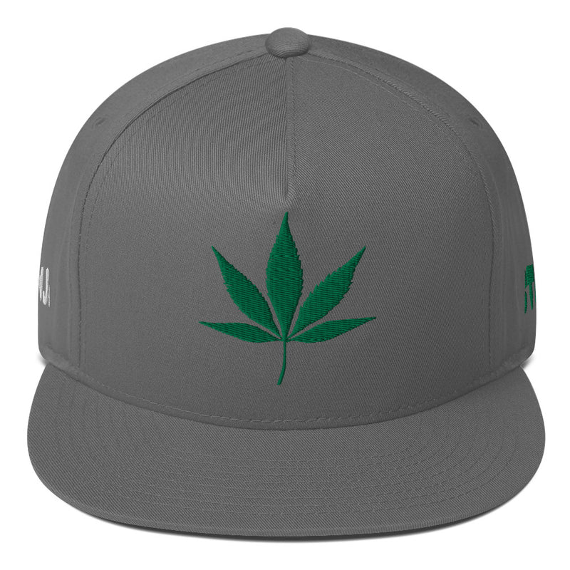 SnapBack Flat Bill Cap - Weed Leaf Design - Fashionable Urban Street Wear - Unisex Athletic Wear