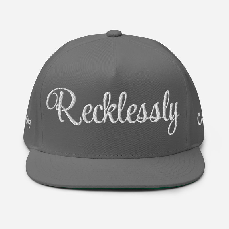 SnapBack Flat Bill Cap - Recklessly Thinking Cap Design - Fashionable Urban Street Wear - Unisex Athletic Wear