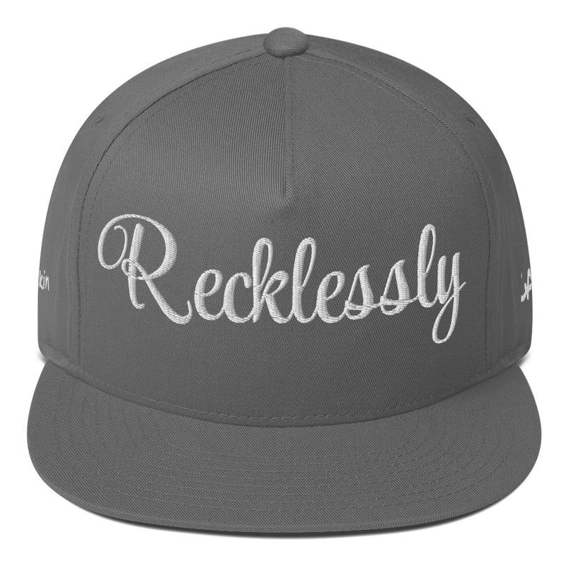 SnapBack Flat Bill Cap - Recklessly Thinking Cap Design - Fashionable Urban Street Wear - Unisex Athletic Wear