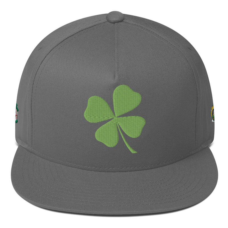 SnapBack Flat Bill Cap - Four Leaf Clover Leprechaun Design - Fashionable Urban Street Wear - Unisex Athletic Wear