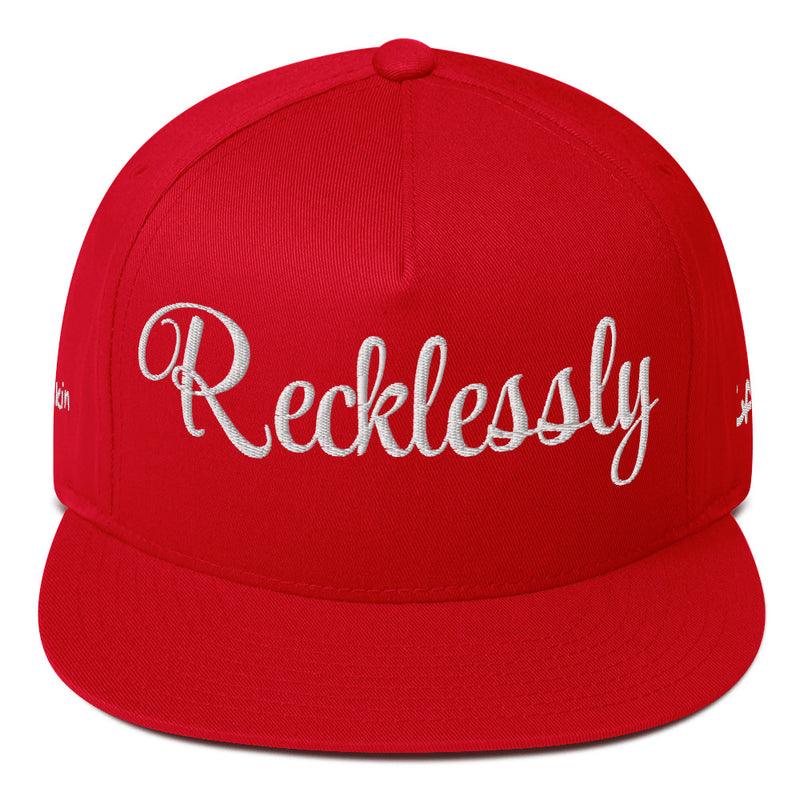 SnapBack Flat Bill Cap - Recklessly Thinking Cap Design - Fashionable Urban Street Wear - Unisex Athletic Wear