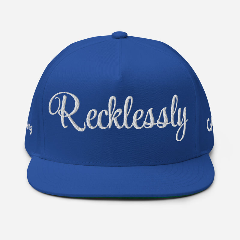 SnapBack Flat Bill Cap - Recklessly Thinking Cap Design - Fashionable Urban Street Wear - Unisex Athletic Wear