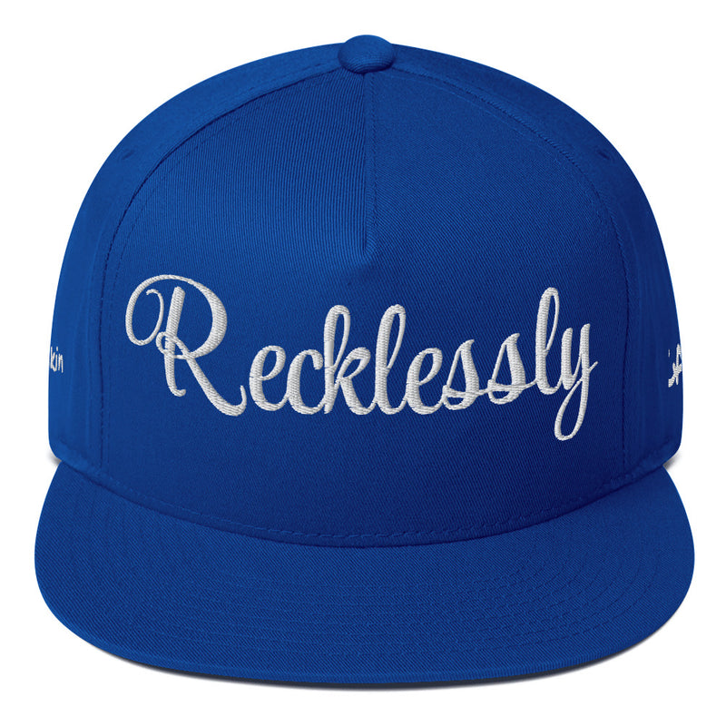 SnapBack Flat Bill Cap - Recklessly Thinking Cap Design - Fashionable Urban Street Wear - Unisex Athletic Wear