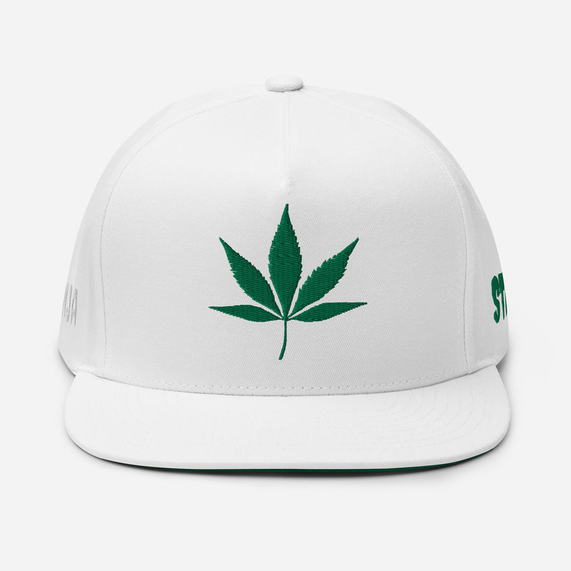 SnapBack Flat Bill Cap - Weed Leaf Design - Fashionable Urban Street Wear - Unisex Athletic Wear