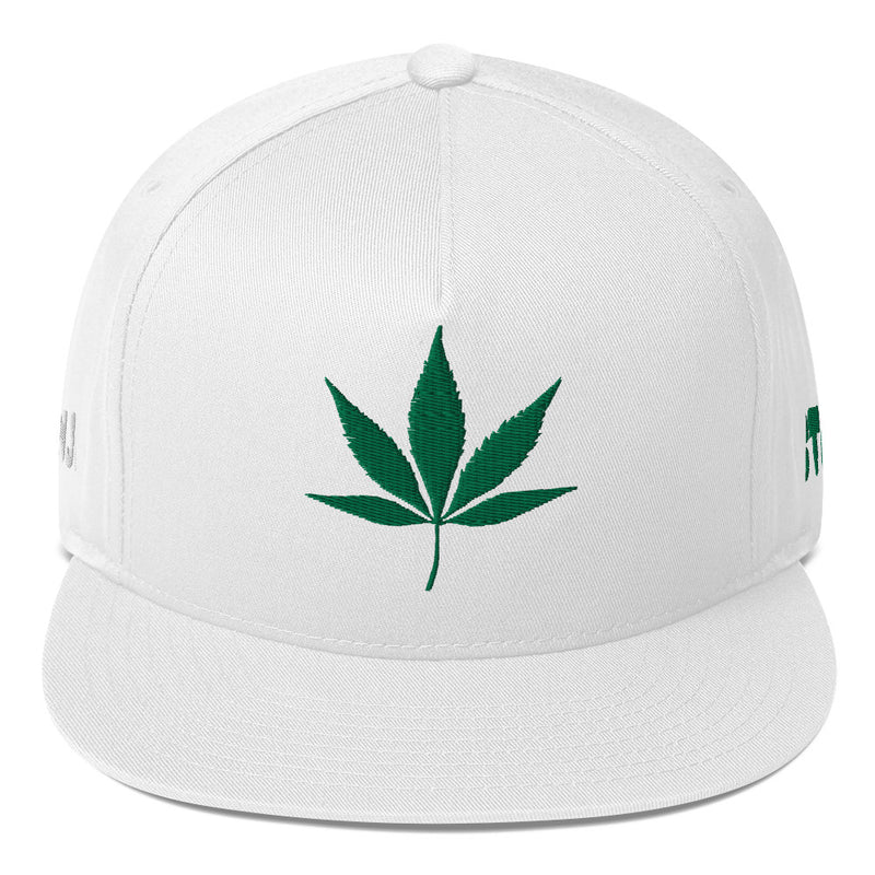 SnapBack Flat Bill Cap - Weed Leaf Design - Fashionable Urban Street Wear - Unisex Athletic Wear