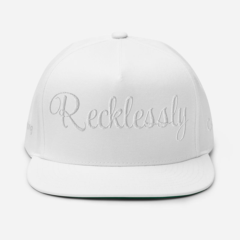 SnapBack Flat Bill Cap - Recklessly Thinking Cap Design - Fashionable Urban Street Wear - Unisex Athletic Wear