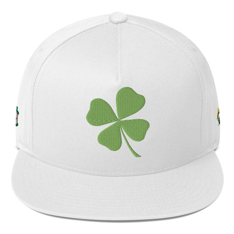 SnapBack Flat Bill Cap - Four Leaf Clover Leprechaun Design - Fashionable Urban Street Wear - Unisex Athletic Wear