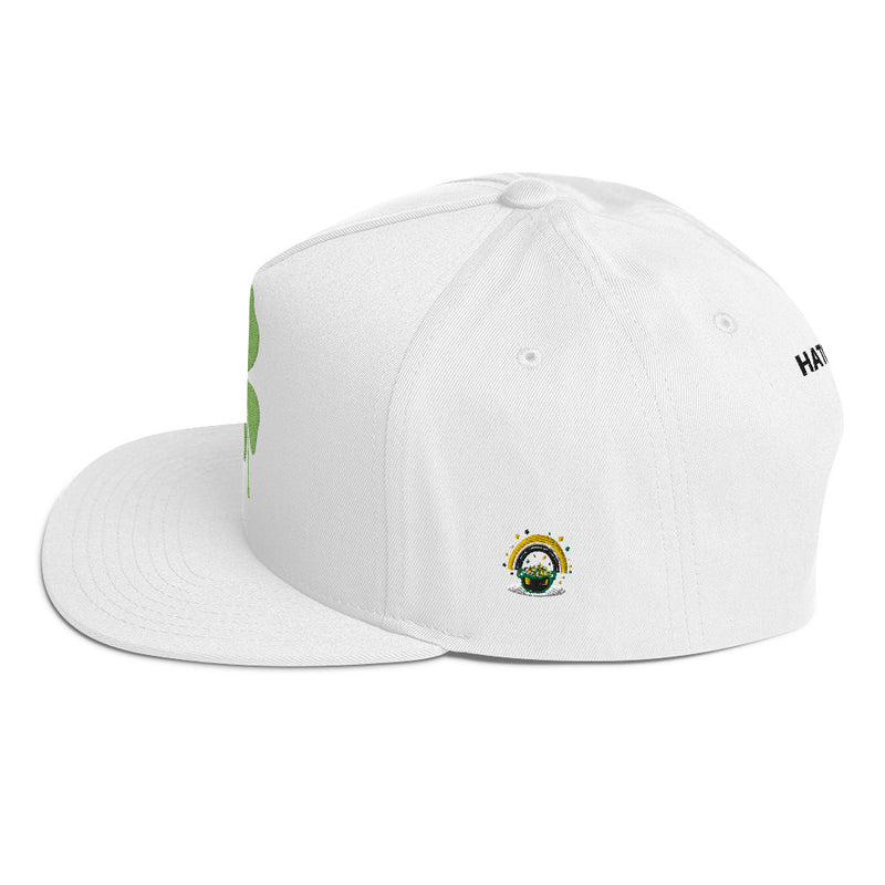 SnapBack Flat Bill Cap - Four Leaf Clover Leprechaun Design - Fashionable Urban Street Wear - Unisex Athletic Wear