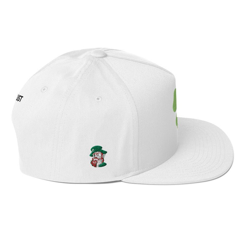 SnapBack Flat Bill Cap - Four Leaf Clover Leprechaun Design - Fashionable Urban Street Wear - Unisex Athletic Wear