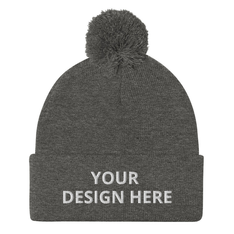 Customized Pom-Pom Style Beechfield Brand Beanie - Warm Skull Cap - Cold Weather Headwear - Unisex Toboggan