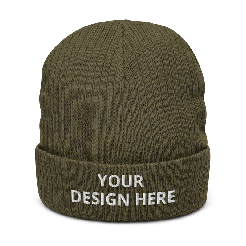 Custom Organic Ribbed Beanie - Personalized Name Hat - Warm Winter Hat - Unisex Toboggan