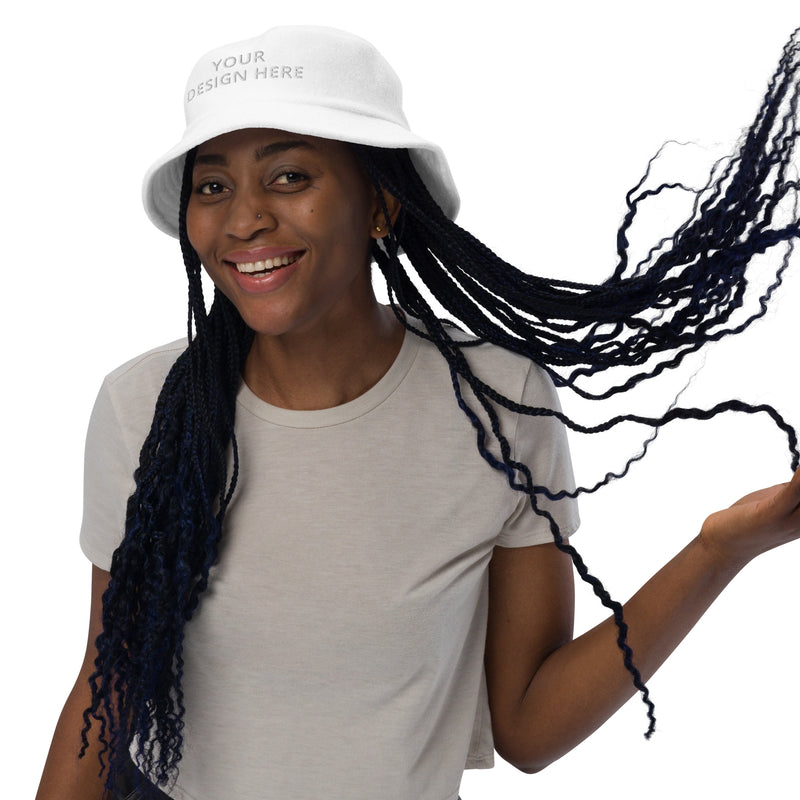 Customized Terry Cloth Bucket Hat - Unisex Soft Urban Wear - Personalized Name Logo Floppy Hat